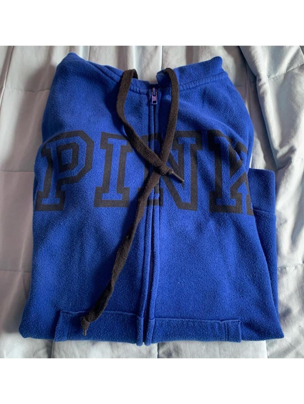 PINK ViPINK Victoria’s Secret Full Zip Hoodie Blue Black Logo Sweatshirt Women’s